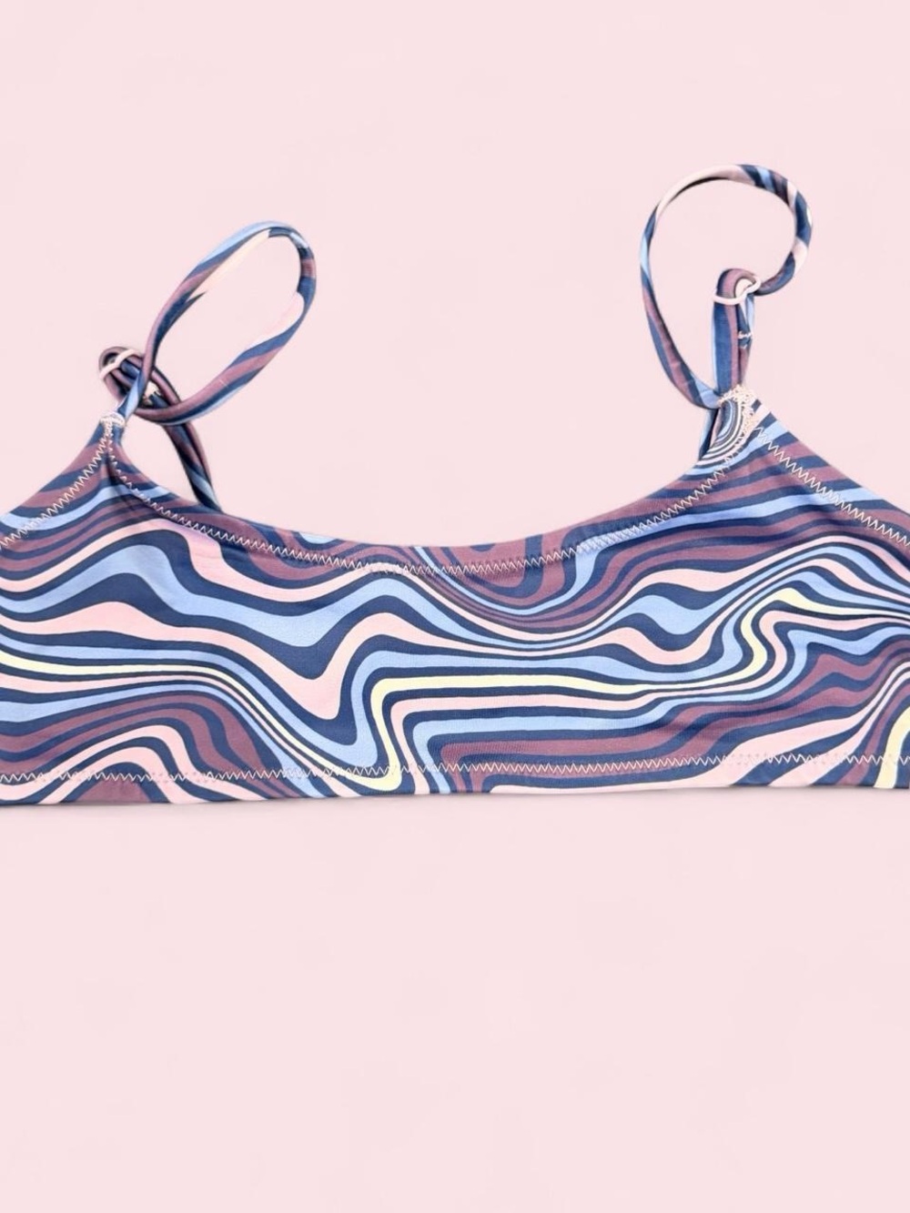 Swirl-Print Women's Bikini Top in Blue and Pink